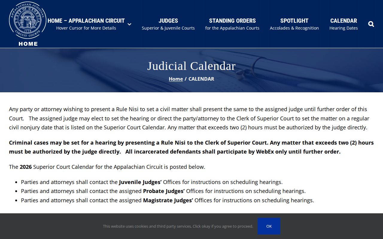 Appalachian Judicial Circuit court calendar