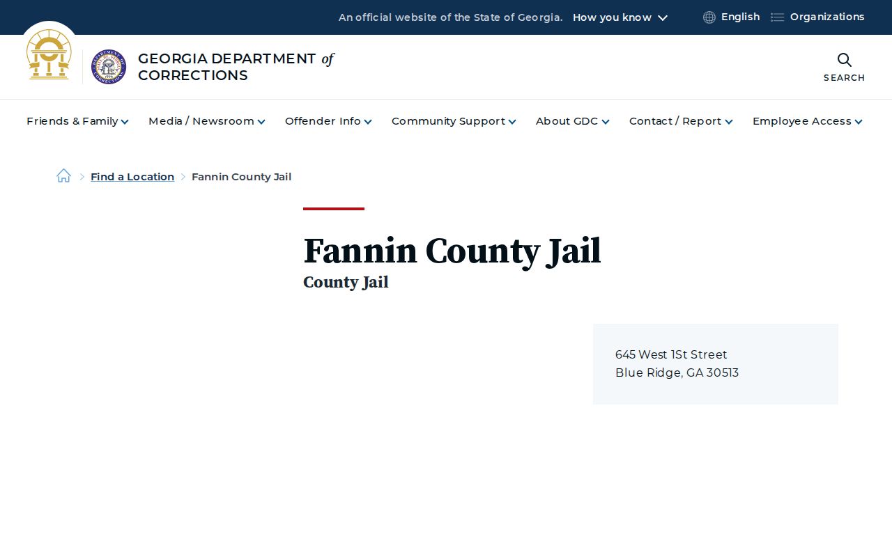 Fannin County Adult Detention Center release record facility listing