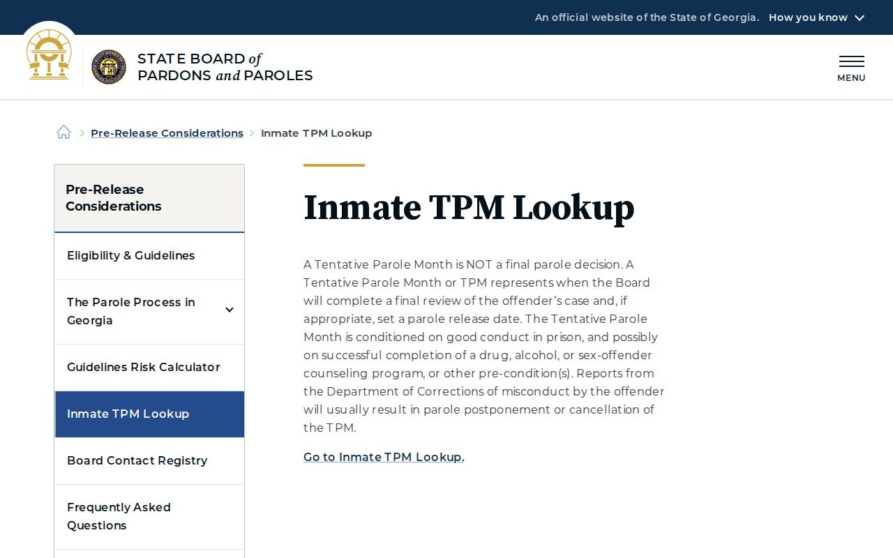 Georgia tentative parole month lookup for Fannin release dates