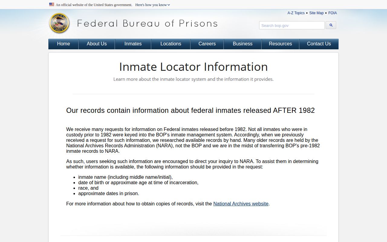 BOP release-date fields for a federal Fannin custody check