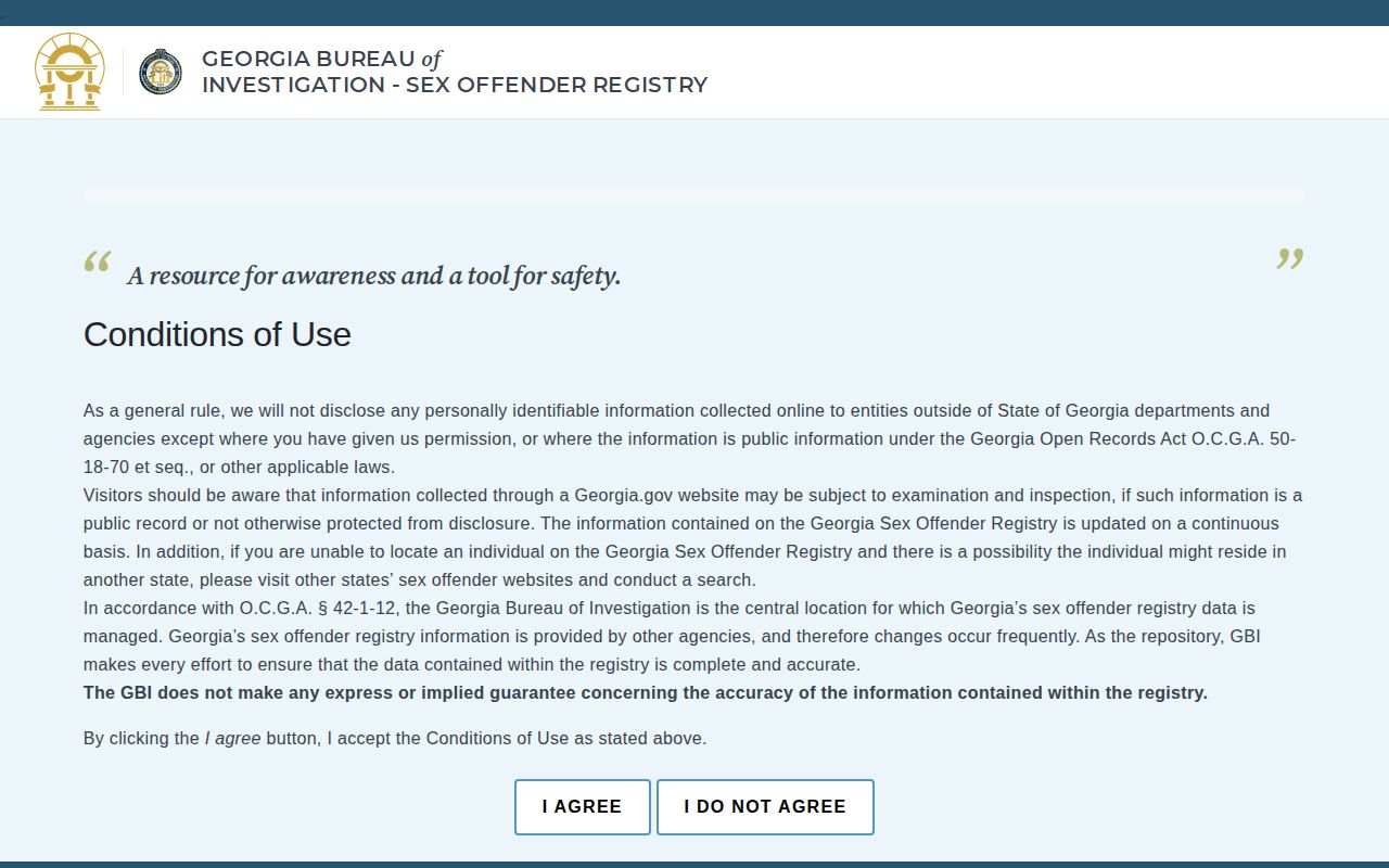 Georgia sex offender registry search page